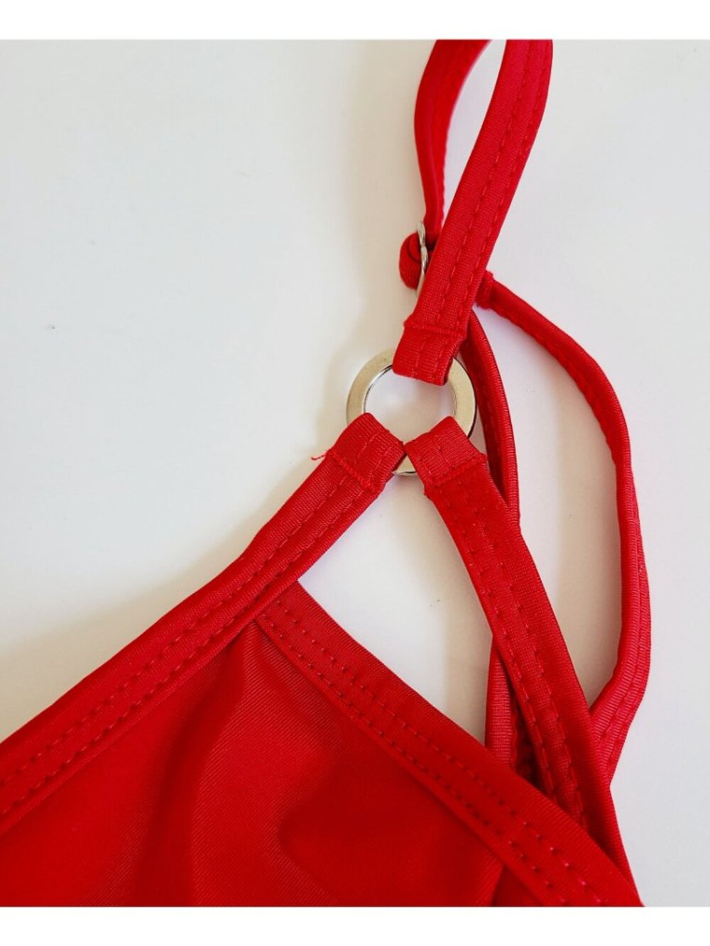 Bikini Set Siren Red & Black Gold Accents Underwire Top Strappy Bottoms - Picture 4 of 15